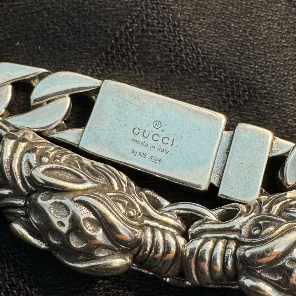 Gucci Garden 925 Silver Feline Head Engraved Bracelet